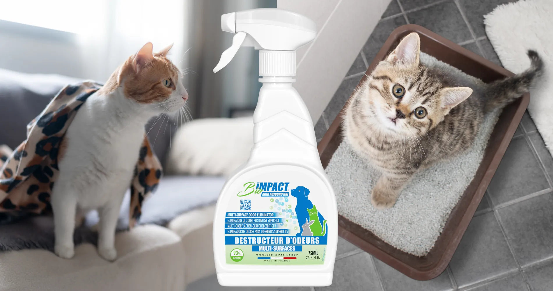 désodorisant pour litière de chat Bioimpact destructeur d'odeurs made in France