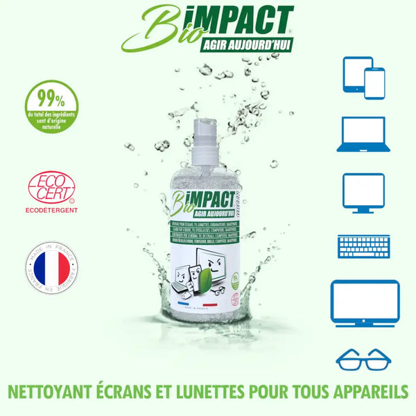 Nettoyant écrans pc téléphone tablette lunettes smartphone Bioimpact certifié ECOCERT