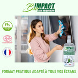 nettoyage de l'écran de télévision avec Bioimpact Green écologique certifié ecocert et fabriqué en France