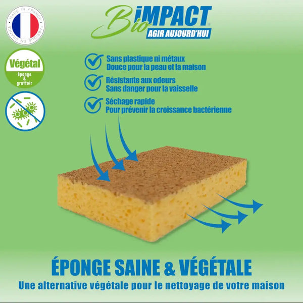 éponge vegetale bioimpact pour la vaisselle la douche et le menage de la salle de bain  