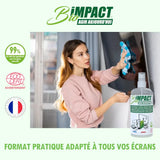 nettoyage de l'écran de télévision avec Bioimpact Green écologique certification Ecocert et fabriqué en France