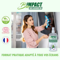 nettoyage de l'écran de télévision avec Bioimpact Green écologique certifié ecocert et Made in France