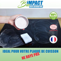 nettoyer palque induction avec la pierre blanche de nettoyage Bioimpact fabriquée en France et 100% naturelle