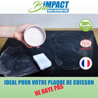 nettoyer palque de cuisson avec la pierre blanche de nettoyage Bioimpact fabriquée en France et 100% naturelle