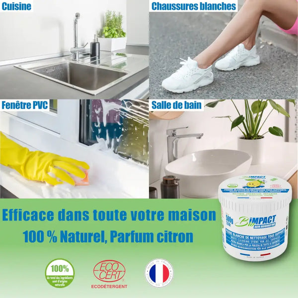 nettoyage multiusages avec la creme dargile blanche Bioimpact fabriquée en France et 100% naturelle